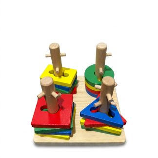 Juego De Encastre Con Giro De Madera Torre Geométrica Con Trabas